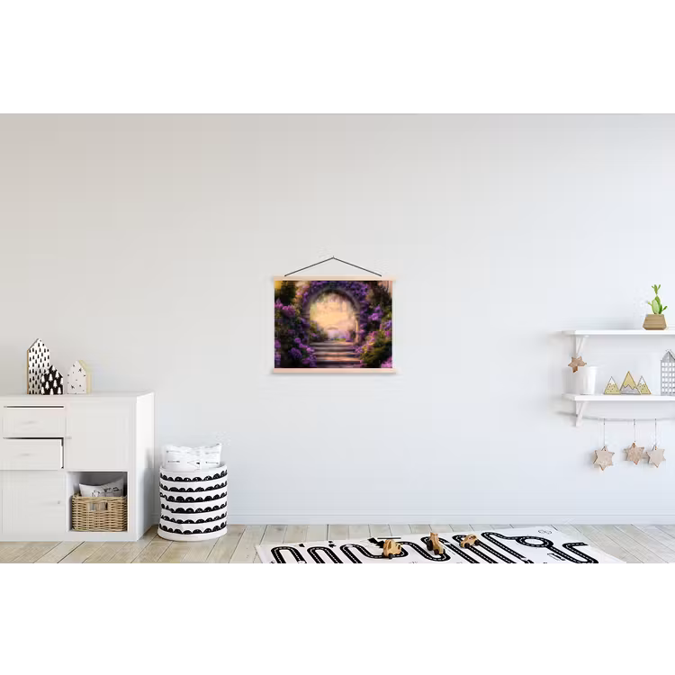 Poort - Paars - Bloemen textielposter latten blank klein -kinderkamer