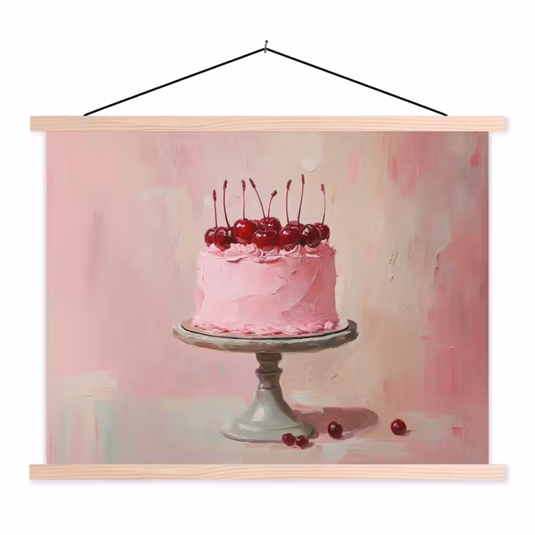 Taart - Pink - Cherry textielposter latten blank klein -3d