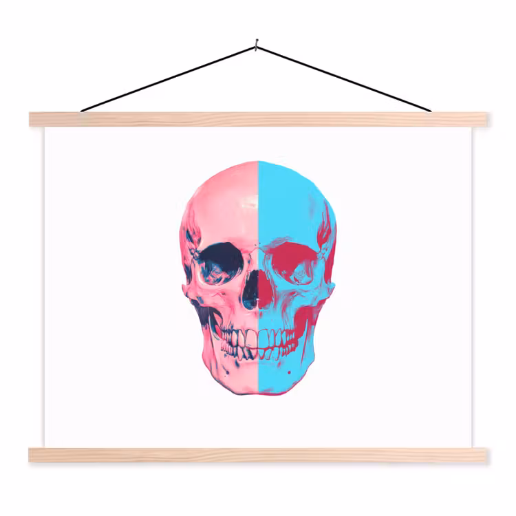 Schedel - Grafisch - Roze - Verdeeld textielposter latten blank klein -3d