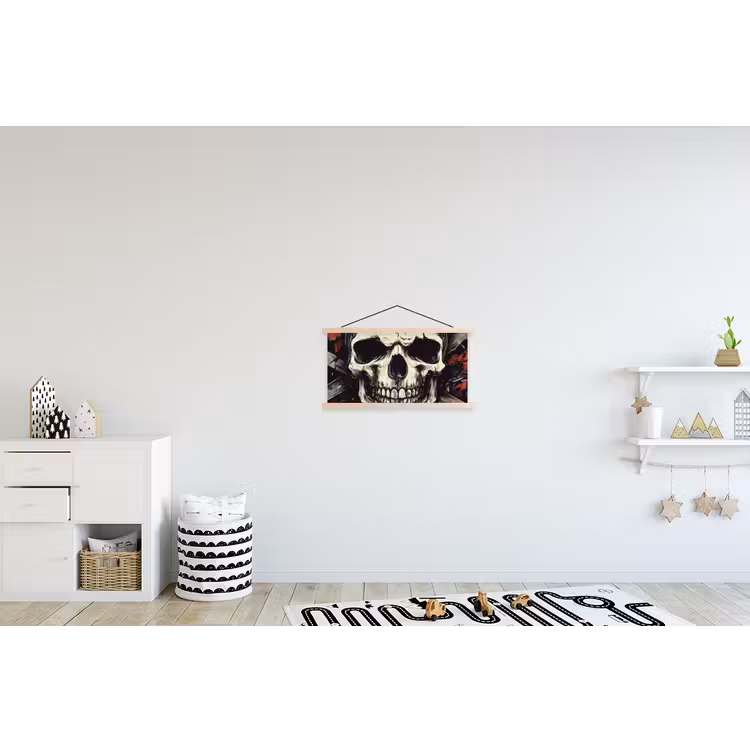 Schedel - Kettingen - Rood textielposter latten blank klein -kinderkamer