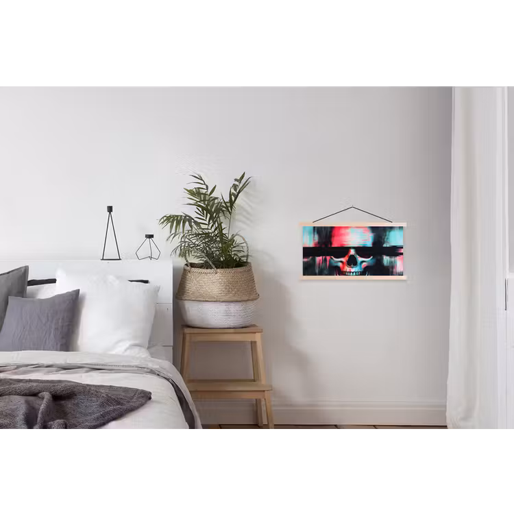 Schedels - Glitch - Cyberpunk textielposter latten blank klein -woonkamer