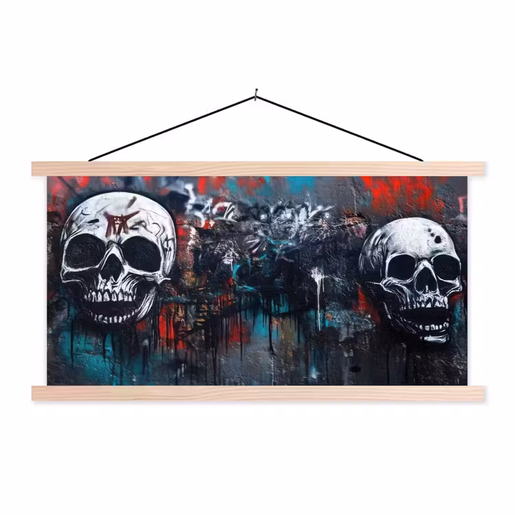 Schedels - Graffiti - Abstract textielposter latten blank klein -3d