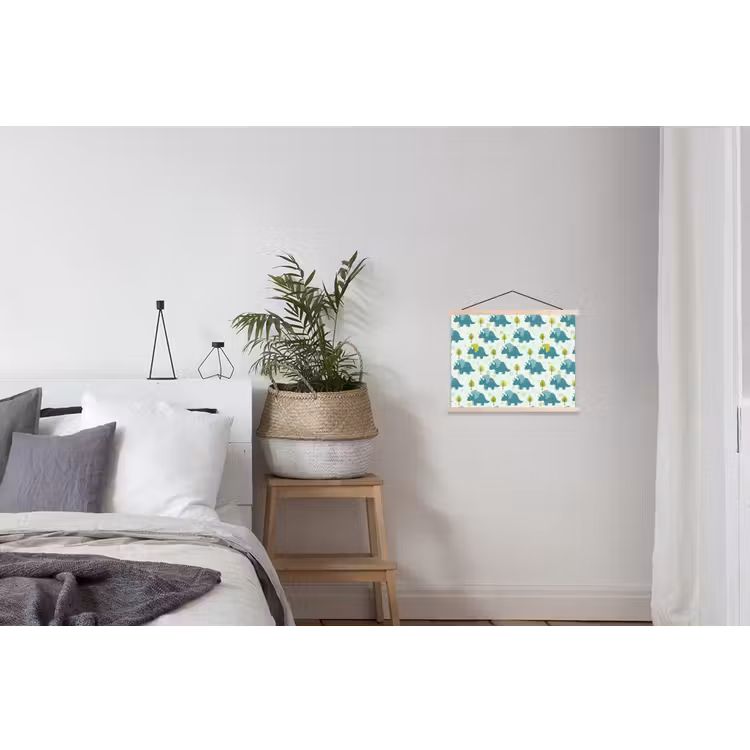 Triceratop - Blauw - Stippen - Boompjes textielposter latten blank klein -woonkamer