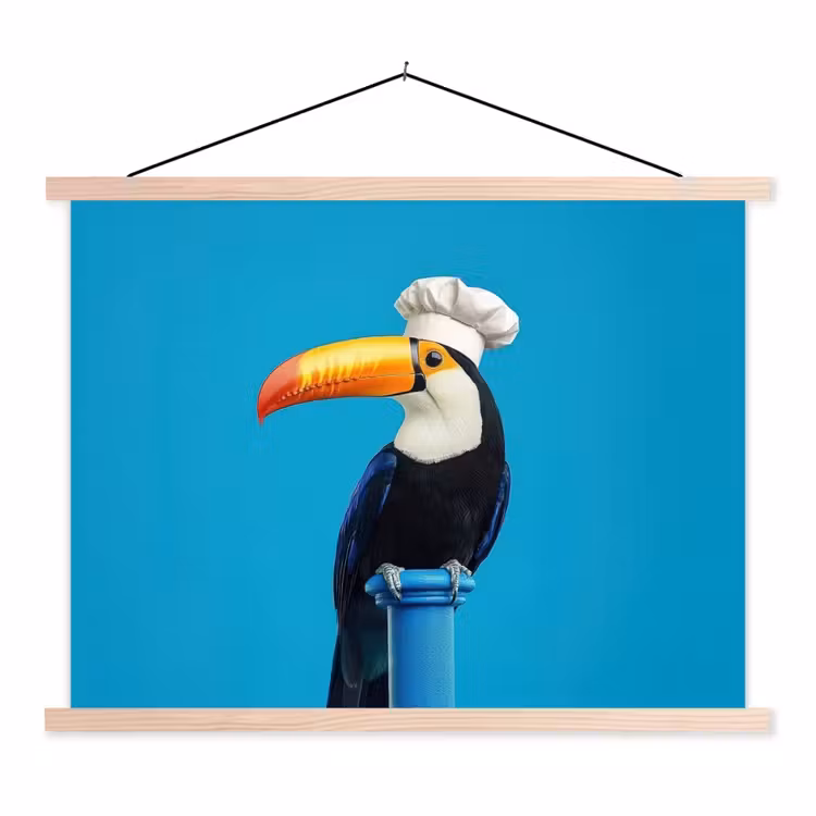 Tucan - Sokkel - Vogel - Koksmuts textielposter latten blank klein -3d
