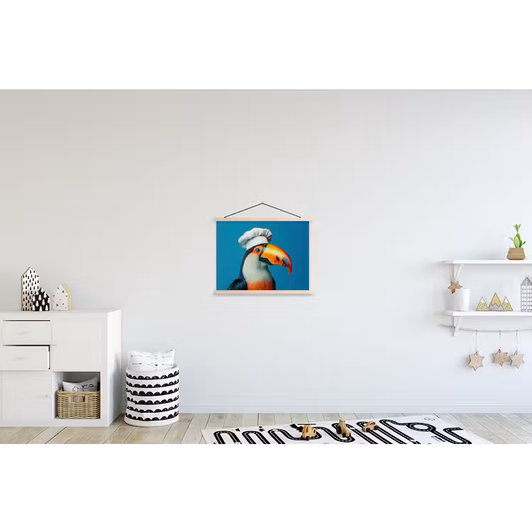 Toekan - Papegaai - Vogel - Koksmuts textielposter latten blank klein -kinderkamer