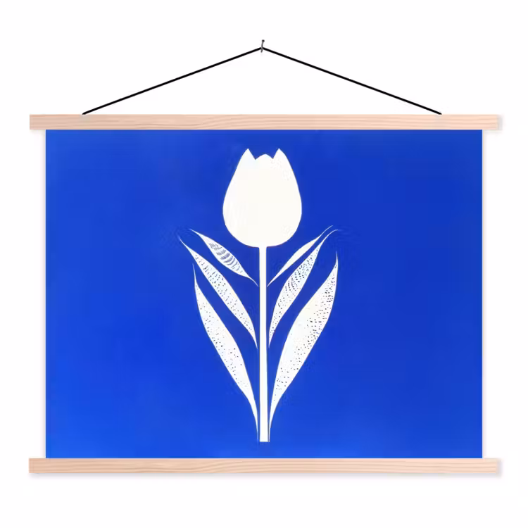 Tulp - Minimalistisch - Bladeren - Wit textielposter latten blank klein -3d