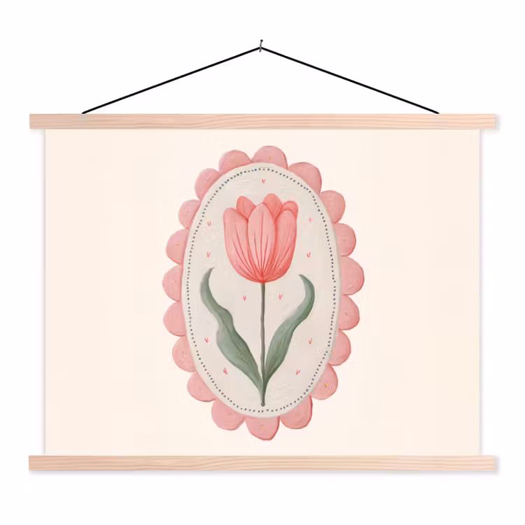 Tulp - Lijst - Ovaal - Illustratie textielposter latten blank klein -3d