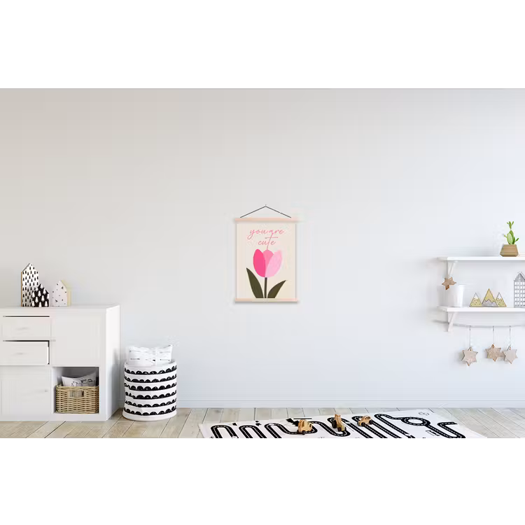Tulp - Roze - Valentijn - Bloem textielposter latten blank klein -kinderkamer