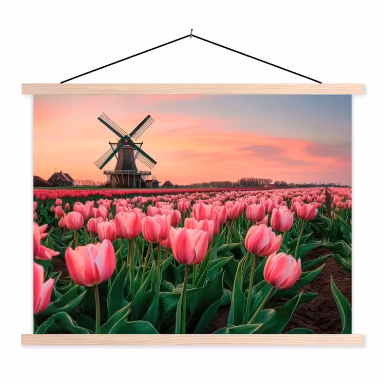 Tulpen - Molen - Nederland textielposter latten blank klein -3d