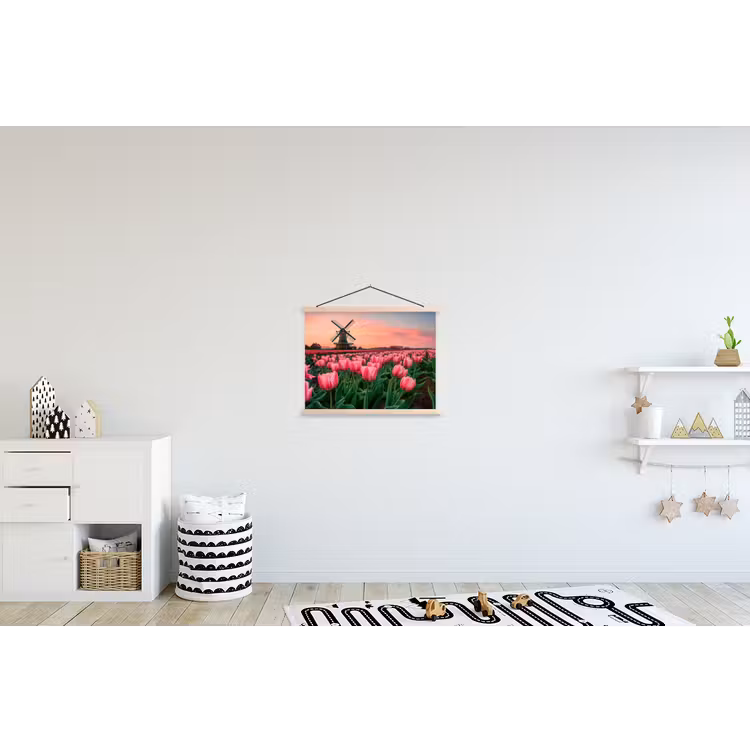 Tulpen - Molen - Nederland textielposter latten blank klein -kinderkamer