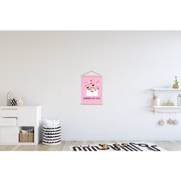 Envelop - Love - Hartjes - Valentijn textielposter latten blank klein -kinderkamer