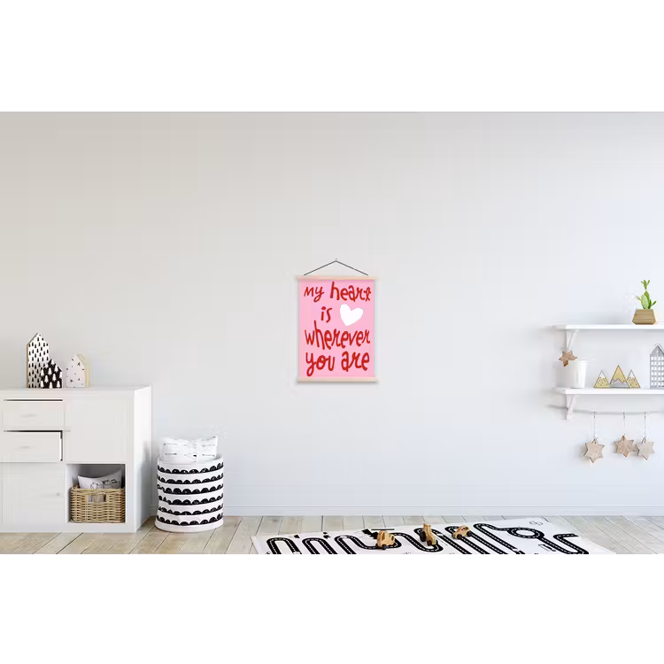 Valentijn - Hart - Liefde - Roze textielposter latten blank klein -kinderkamer