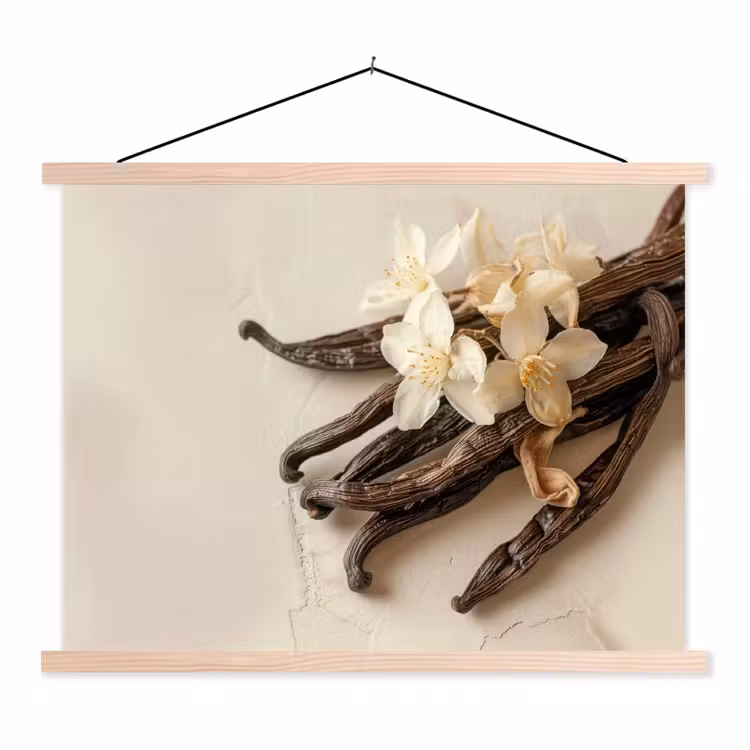 Vanille - Bloemen - Beige textielposter latten blank klein -3d