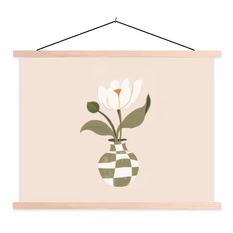 Vaas - Geruit - Bloem - Groen textielposter latten blank klein -3d