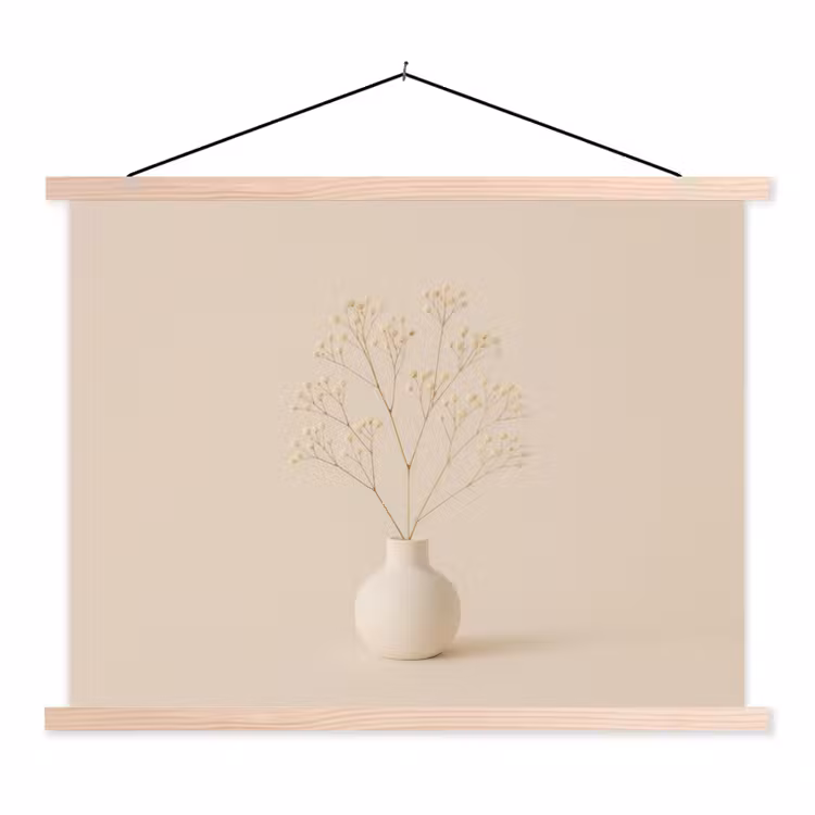 Vaas - Takken - Bloemetjes - Wit textielposter latten blank klein -3d