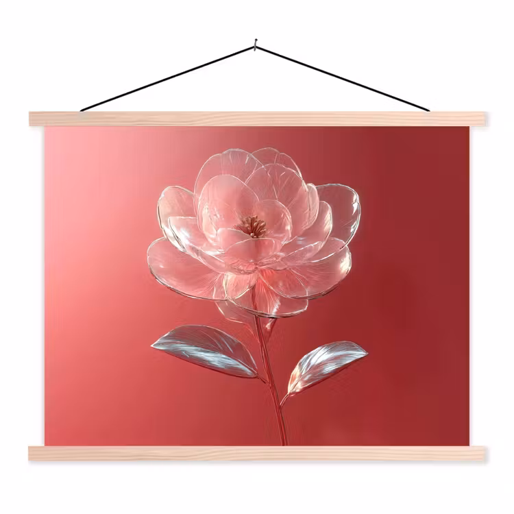Sierlijk - Bloem - Roze - Glazen textielposter latten blank klein -3d