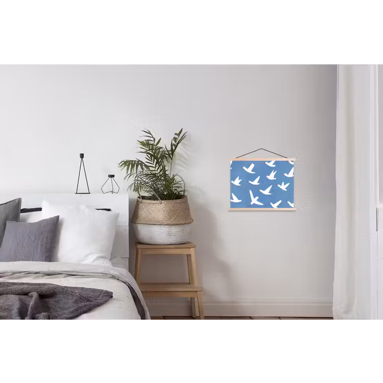 Vogels - Wit - Patroon textielposter latten blank klein -woonkamer