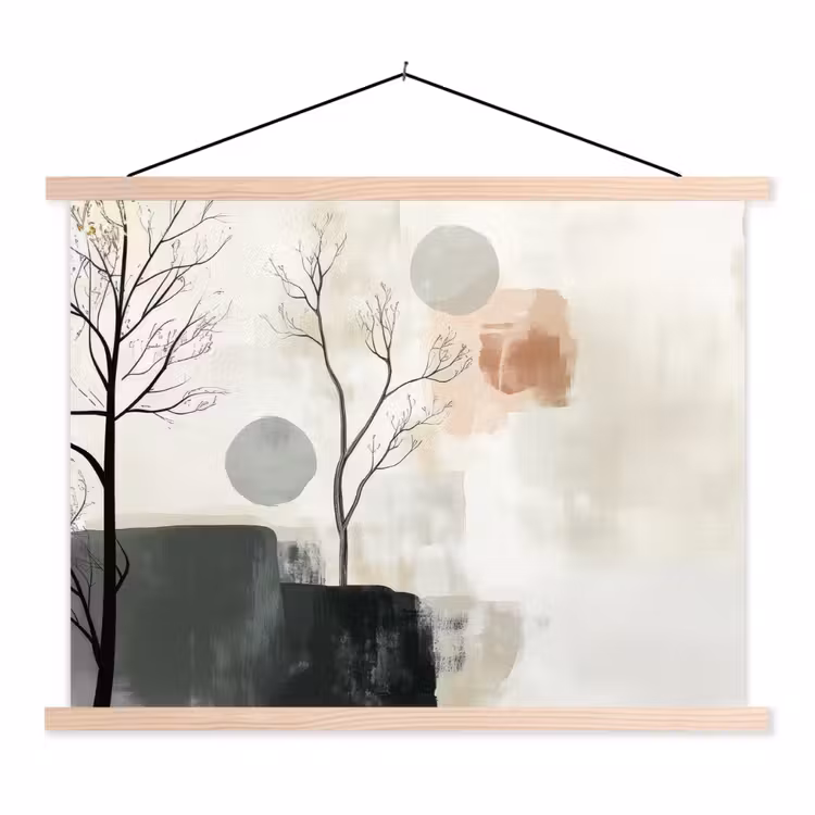 Wabi sabi - Beige - Plant textielposter latten blank klein -3d