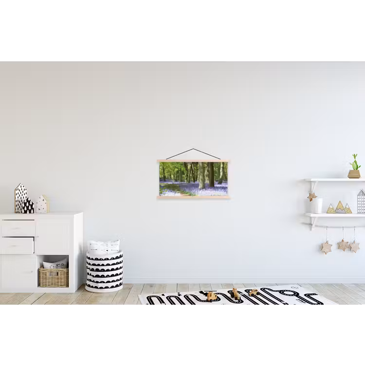 Bos - Pad - Bloemen - Paars - Groen - Natuur textielposter latten blank klein -kinderkamer
