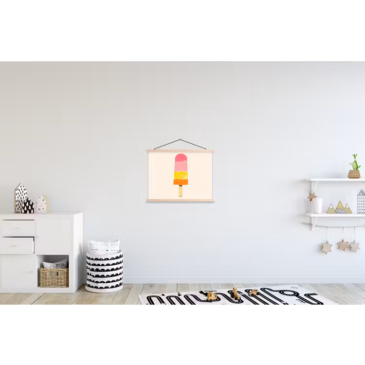 Waterijsje - Retro - Stokje - Roze textielposter latten blank klein -kinderkamer