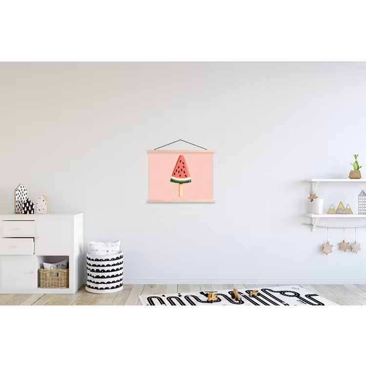 Watermeloen - Ijsje - Pitjes - Rood textielposter latten blank klein -kinderkamer