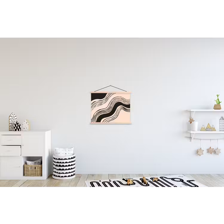Golven - Zwart - Zandkleur textielposter latten blank klein -kinderkamer