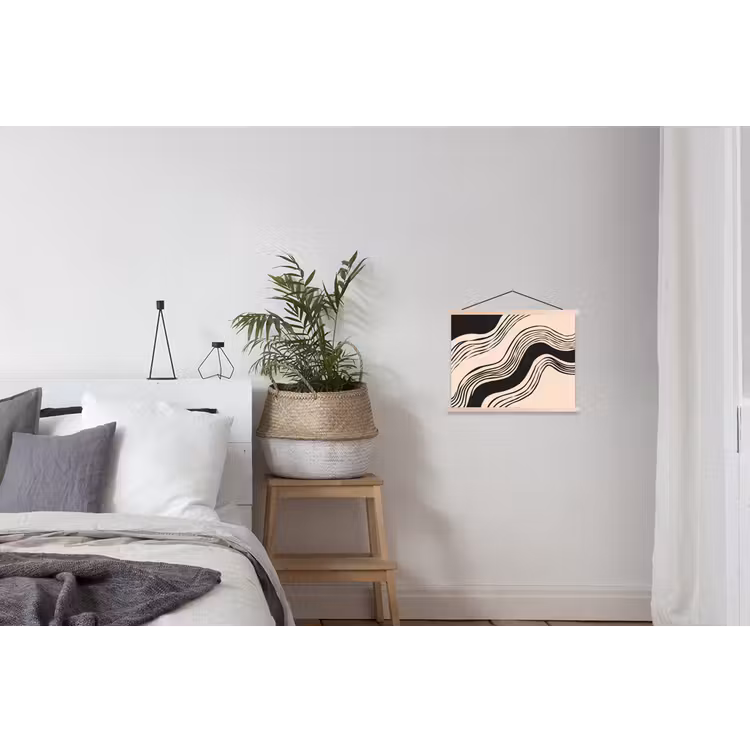 Golven - Zwart - Zandkleur textielposter latten blank klein -woonkamer