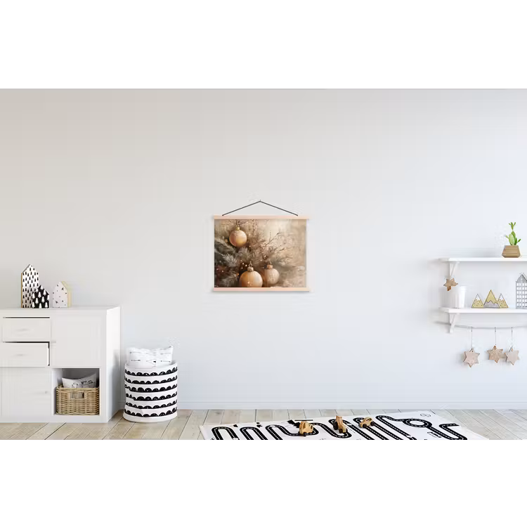 Kerst - Kerstballen - Beige - Goud textielposter latten blank klein -kinderkamer
