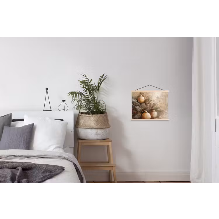 Kerst - Kerstballen - Beige - Goud textielposter latten blank klein -woonkamer