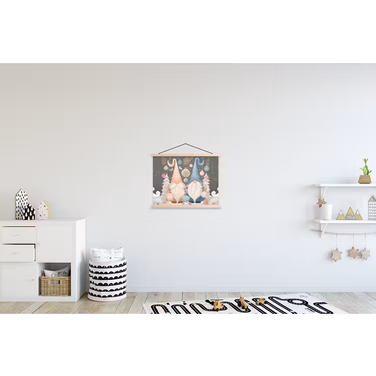 Kerst - Gnomen - Pastel textielposter latten blank klein -kinderkamer