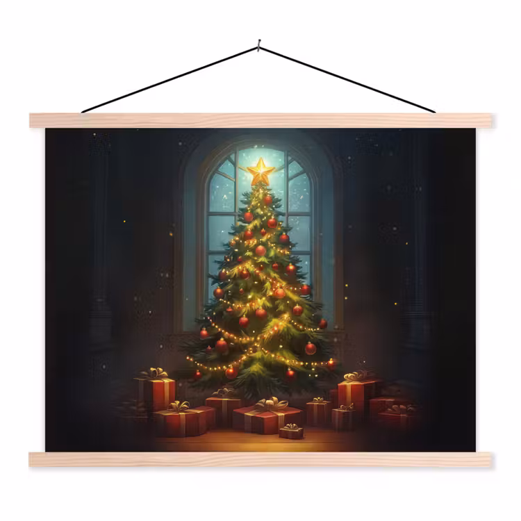 Kerstboom - Cadeau - Kerst - Winter textielposter latten blank klein -3d