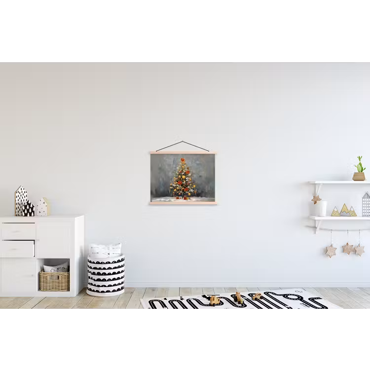 Kerstboom - Cadeaus - Rood - Goud textielposter latten blank klein -kinderkamer
