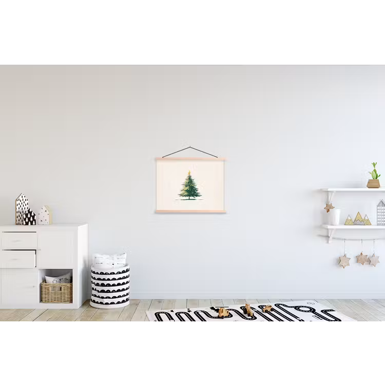 Kerstboom - Illustratie - Ster - Sneeuw textielposter latten blank klein -kinderkamer