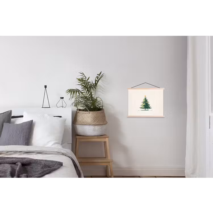Kerstboom - Illustratie - Ster - Sneeuw textielposter latten blank klein -woonkamer