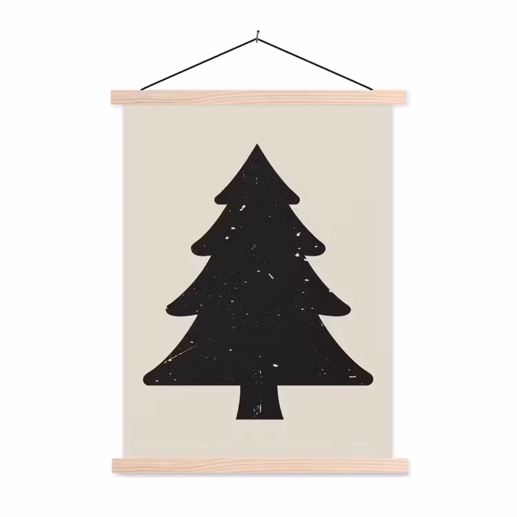 Kerstboom - Zwarte kerstboom - Boom - Japandi textielposter latten blank klein -3d