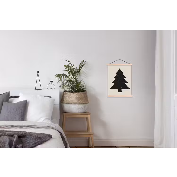 Kerstboom - Zwarte kerstboom - Boom - Japandi textielposter latten blank klein -woonkamer