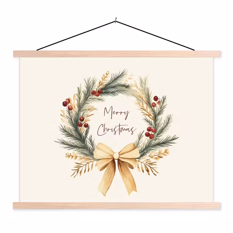 Kerstkrans - Kerst - Goud - Beige textielposter latten blank klein -3d