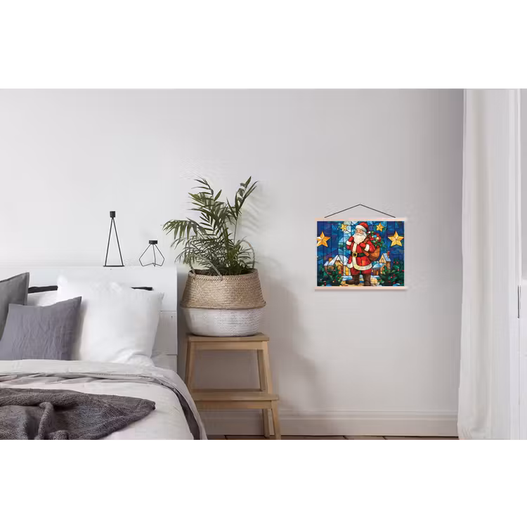 Kerstman - Glas - Kleurrijk textielposter latten blank klein -woonkamer