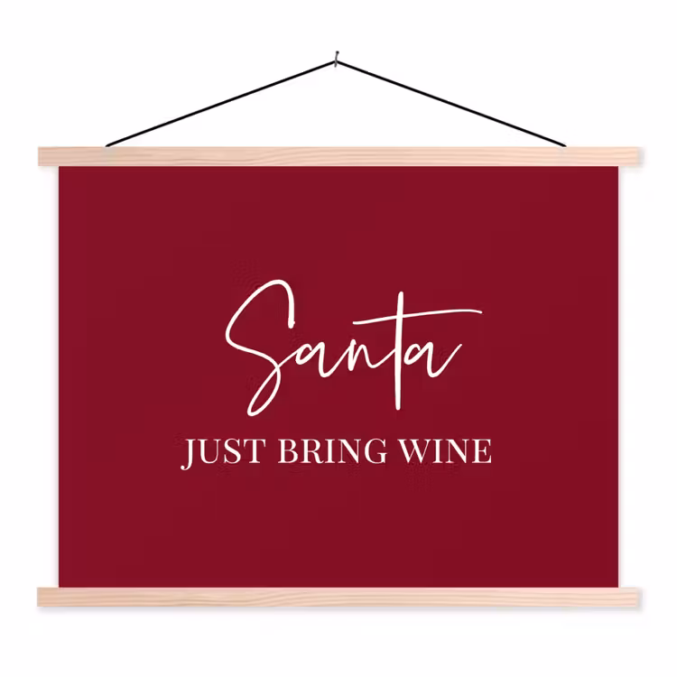 Santa - Wine - Rood - Kerst - Kerstman textielposter latten blank klein -3d