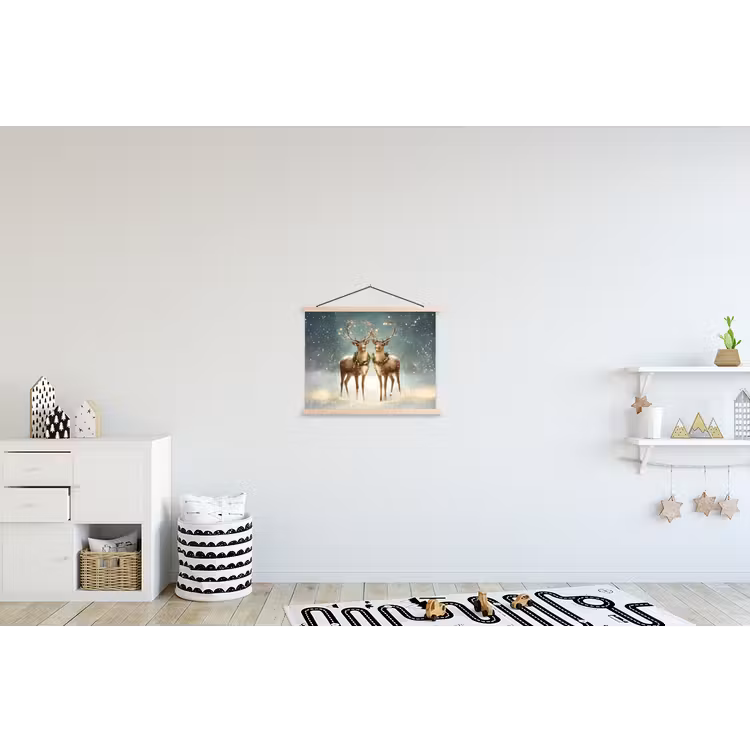 Kerstmagie - Winterwoud - Rendier textielposter latten blank klein -kinderkamer