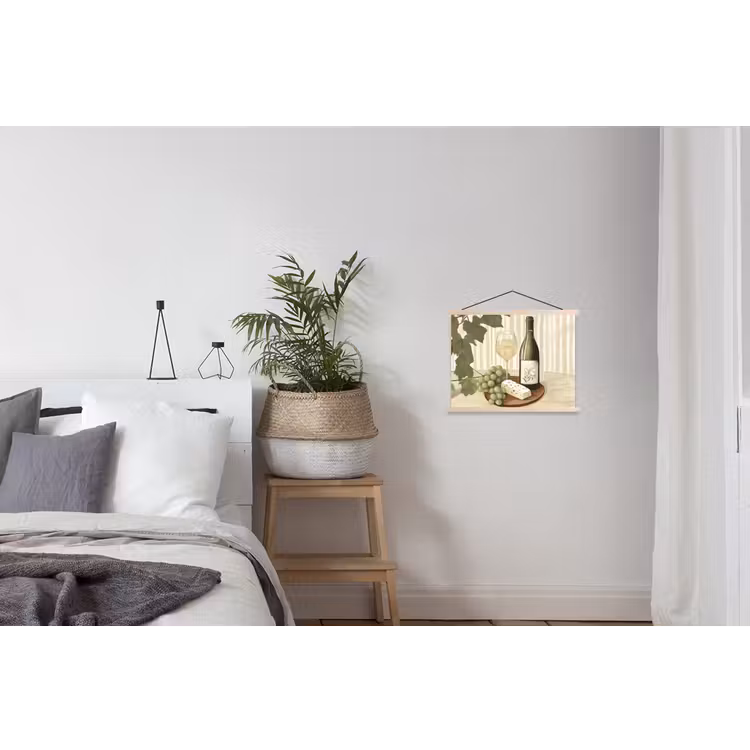 Wijn - Druiven - Kaas - Bladeren textielposter latten blank klein -woonkamer