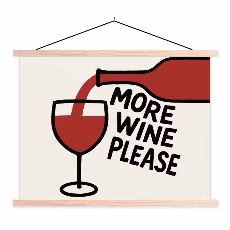 Wijnfles - Quote - Rood - Glas textielposter latten blank klein -3d