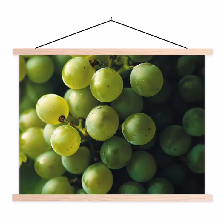 Druiven - Tros - Groen textielposter latten blank klein -3d