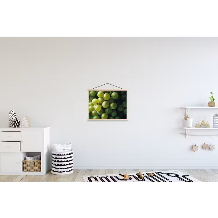 Druiven - Tros - Groen textielposter latten blank klein -kinderkamer