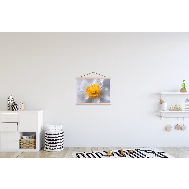 Wit - Bloem - Elegant textielposter latten blank klein -kinderkamer