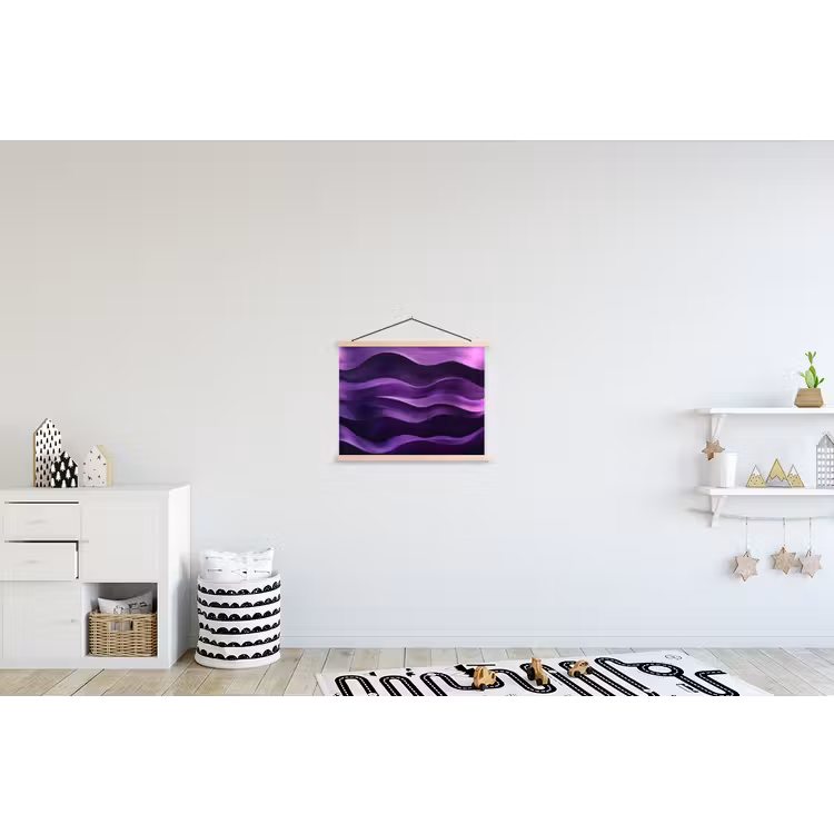Golven - Abstract - Paars textielposter latten blank klein -kinderkamer