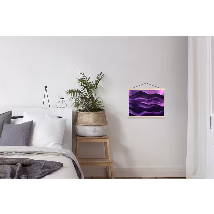 Golven - Abstract - Paars textielposter latten blank klein -woonkamer
