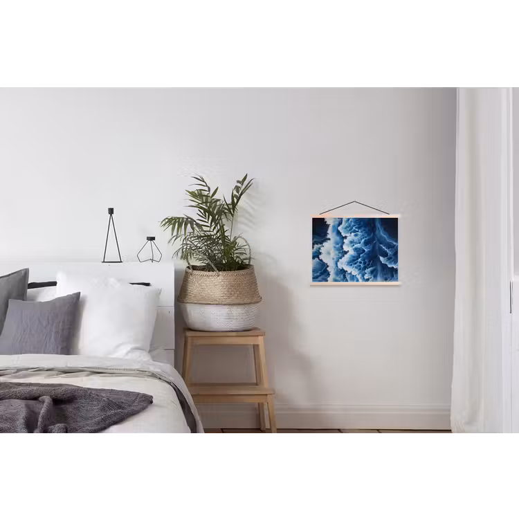 Golven - Blauw - Schuim textielposter latten blank klein -woonkamer