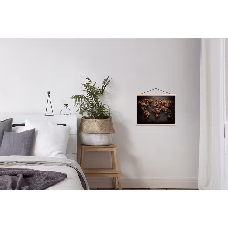 Wereldkaart - Gegrild vlees textielposter latten blank klein -woonkamer