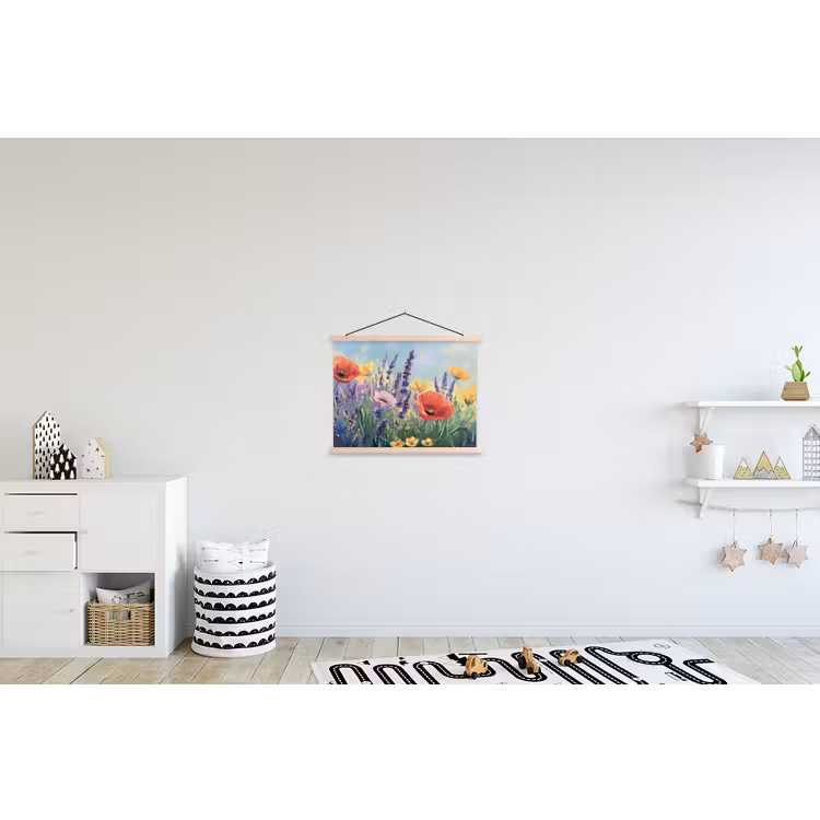 Weide - Bloemen - Kleurrijk textielposter latten blank klein -kinderkamer